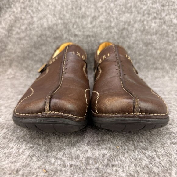 ✅Clarks Un-Structured Brown Leather Loafers Womens 10N Casual Comfort Shoes - Picture 5 of 11